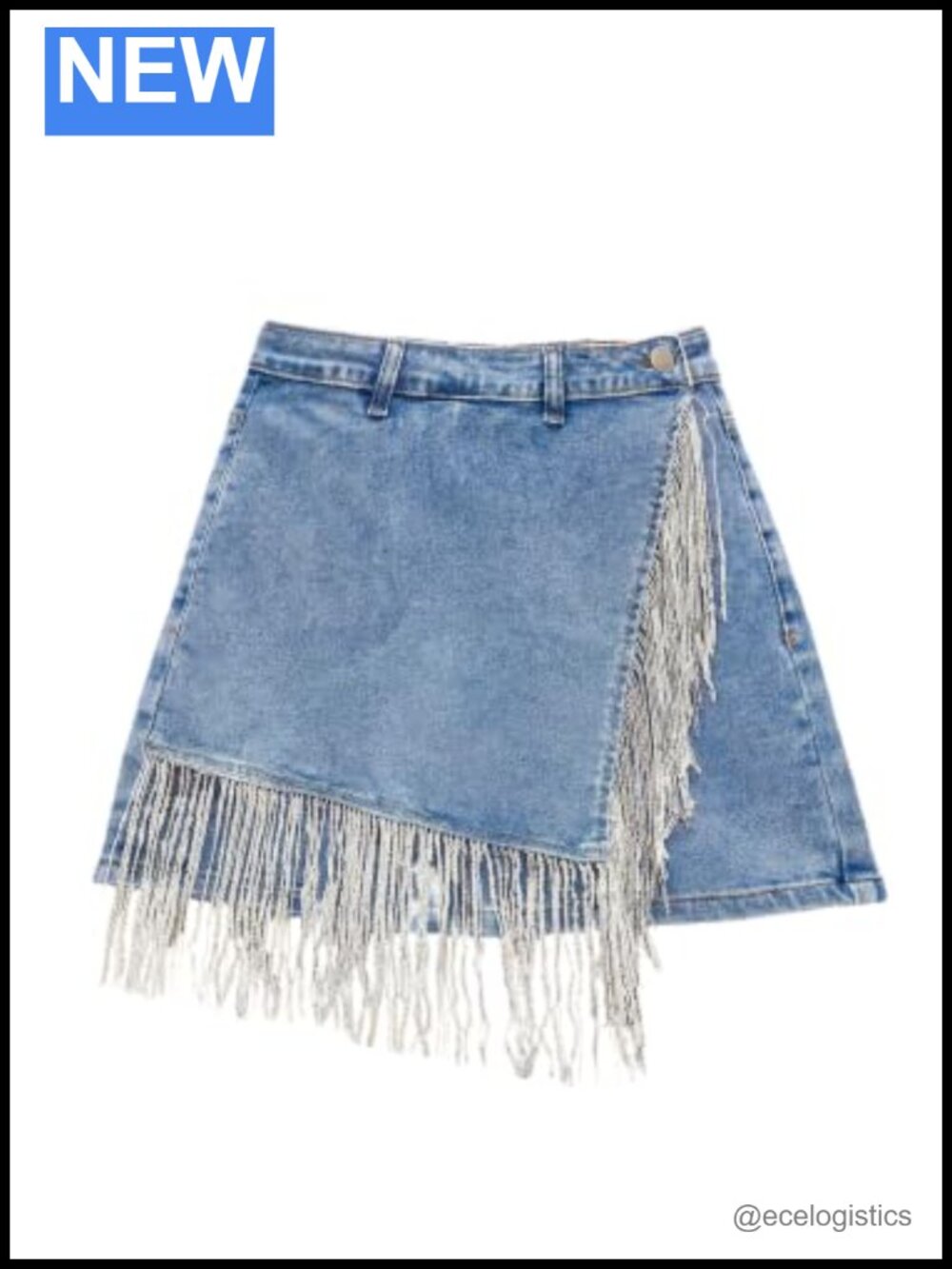 Fringe Denim Skirt with Shorts Sparkly Concert Mini